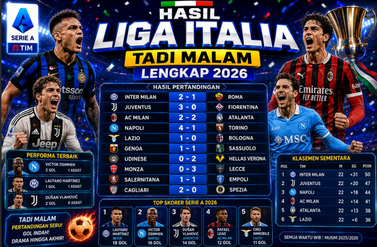 Hasil Liga Italia Tadi Malam
